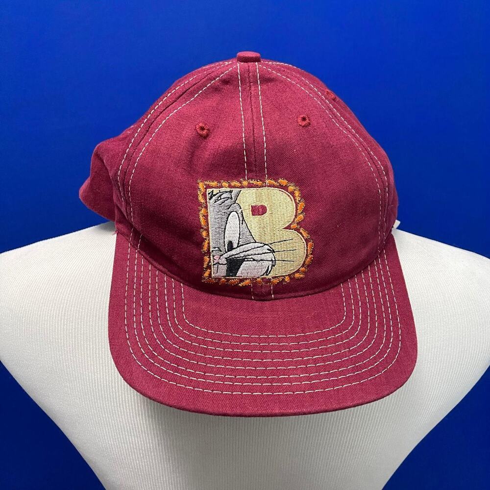 Vintage Warner Bros Studio Store Maroon Bugs Bunny B Logo Snapback Hat 1994